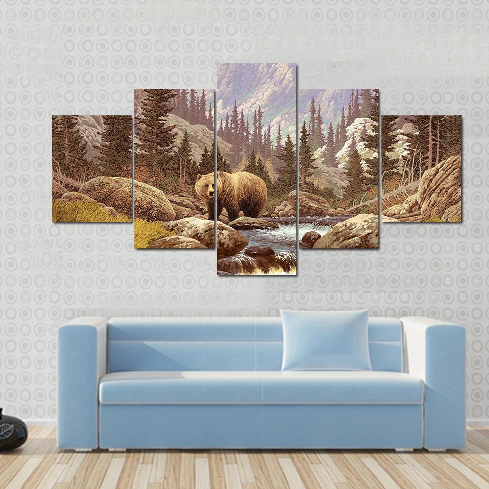 Grizzly Bear In The Rocky Mountains Animal Canvas Wall Art