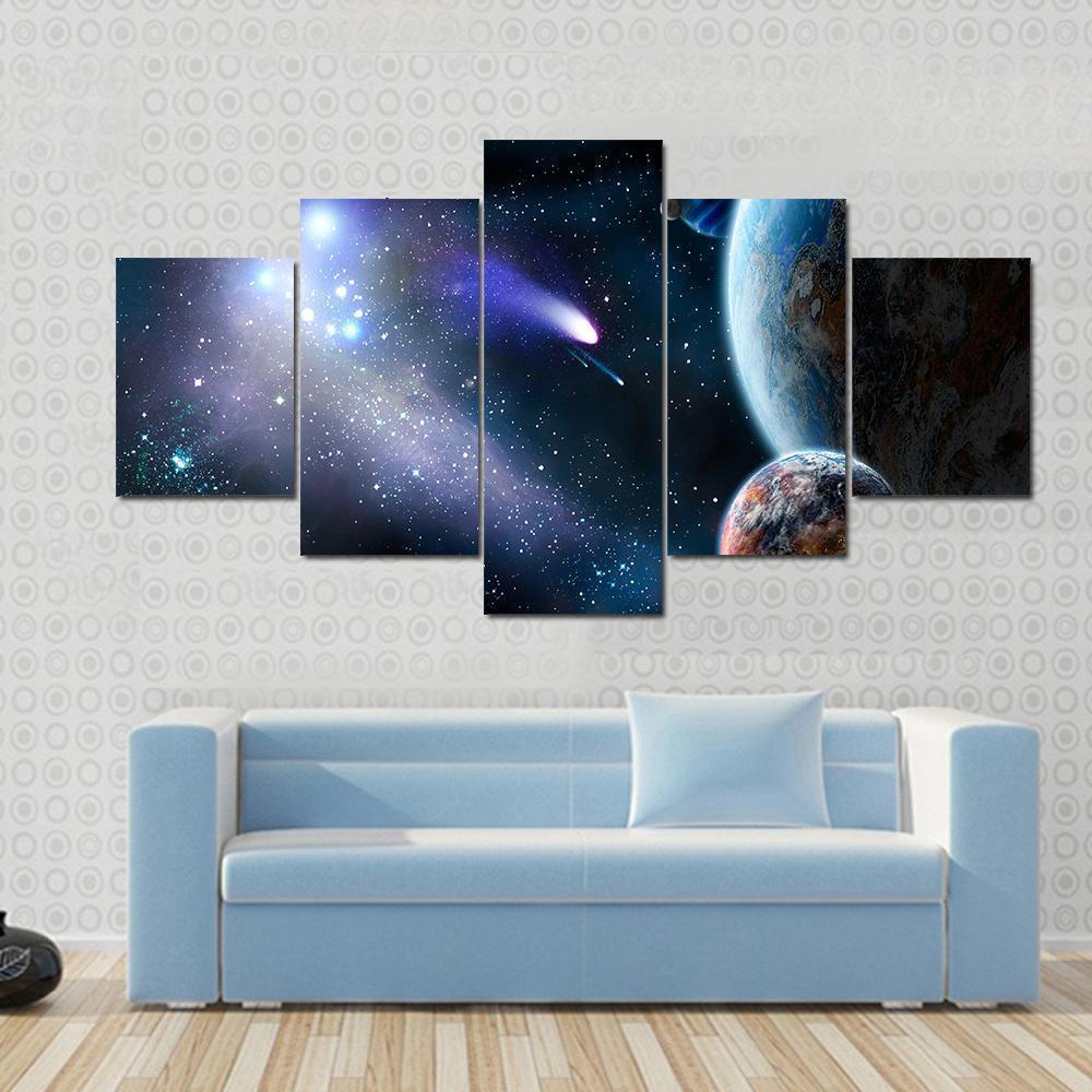 Group Of Comets Of Space Attacks Peace Planets Space Canvas Wall Art