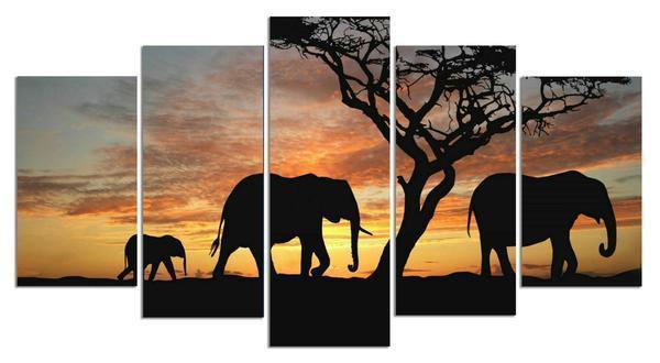 Group Of Elephants In Africa Elephant Animal Canvas Wall Art
