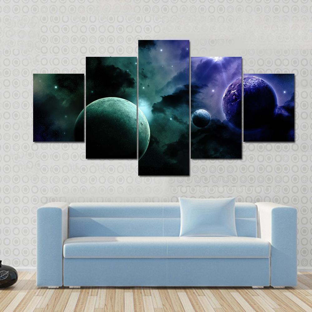 Group Of Planets Around Star Space Canvas Wall Art