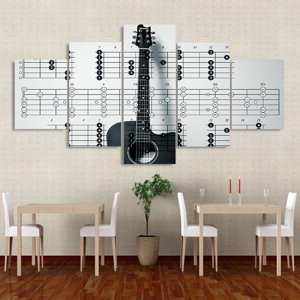 Guitar And Staff Music Canvas Wall Art