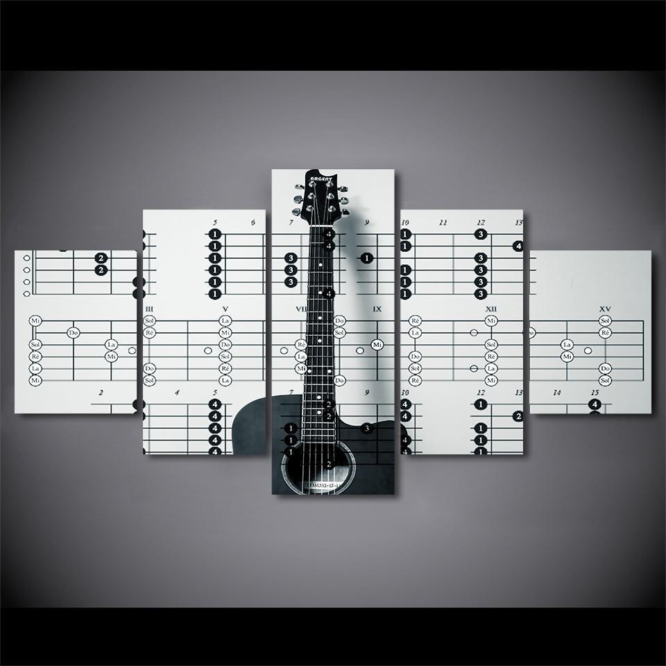 Guitar And Staff Music Canvas Wall Art