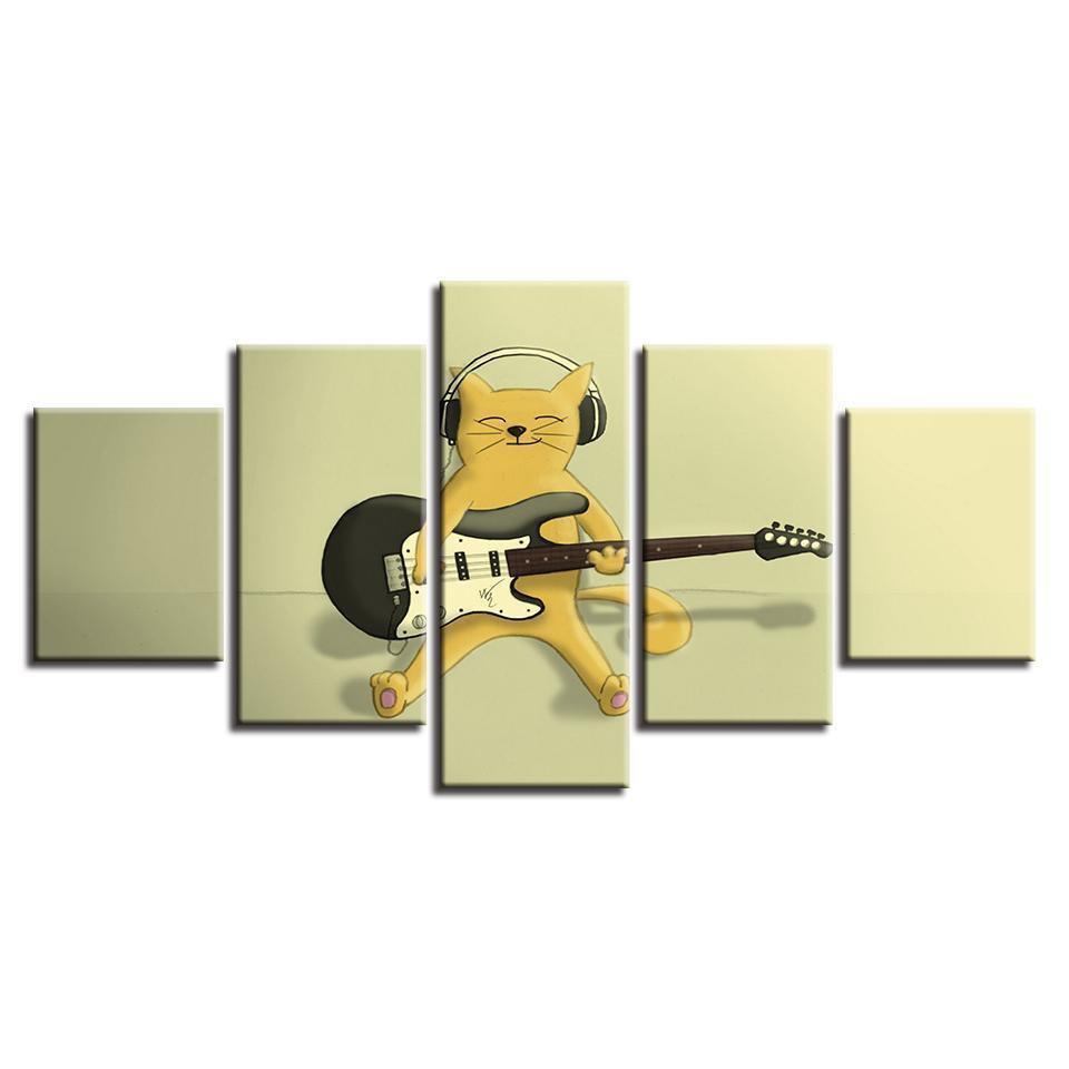 Guitar Cat Cartoon Abstract Animal Canvas Wall Art