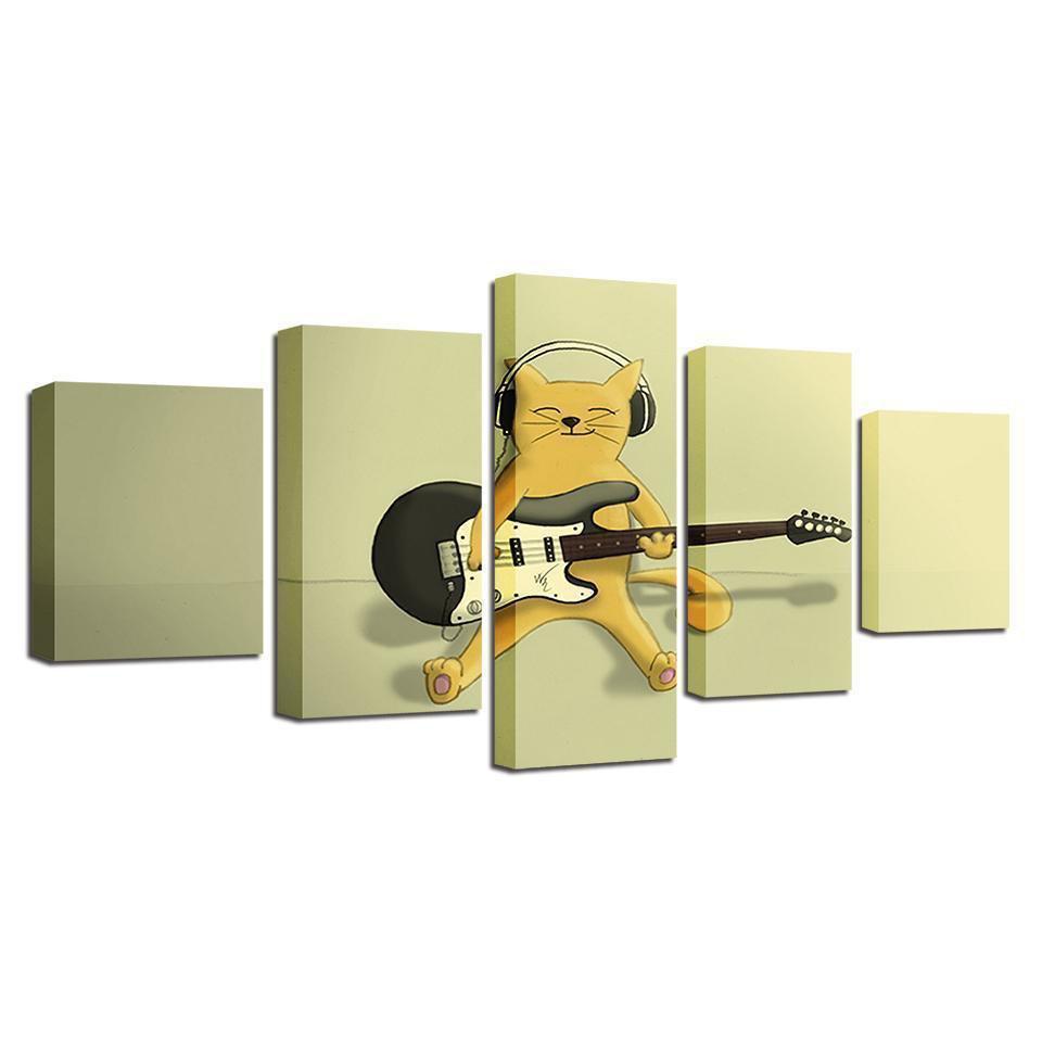 Guitar Cat Cartoon Abstract Animal Canvas Wall Art