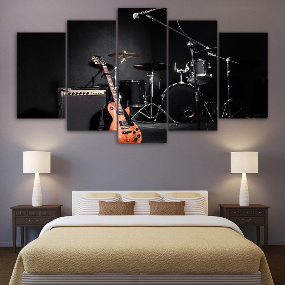 Guitar Drum Instruments Music Canvas Wall Art