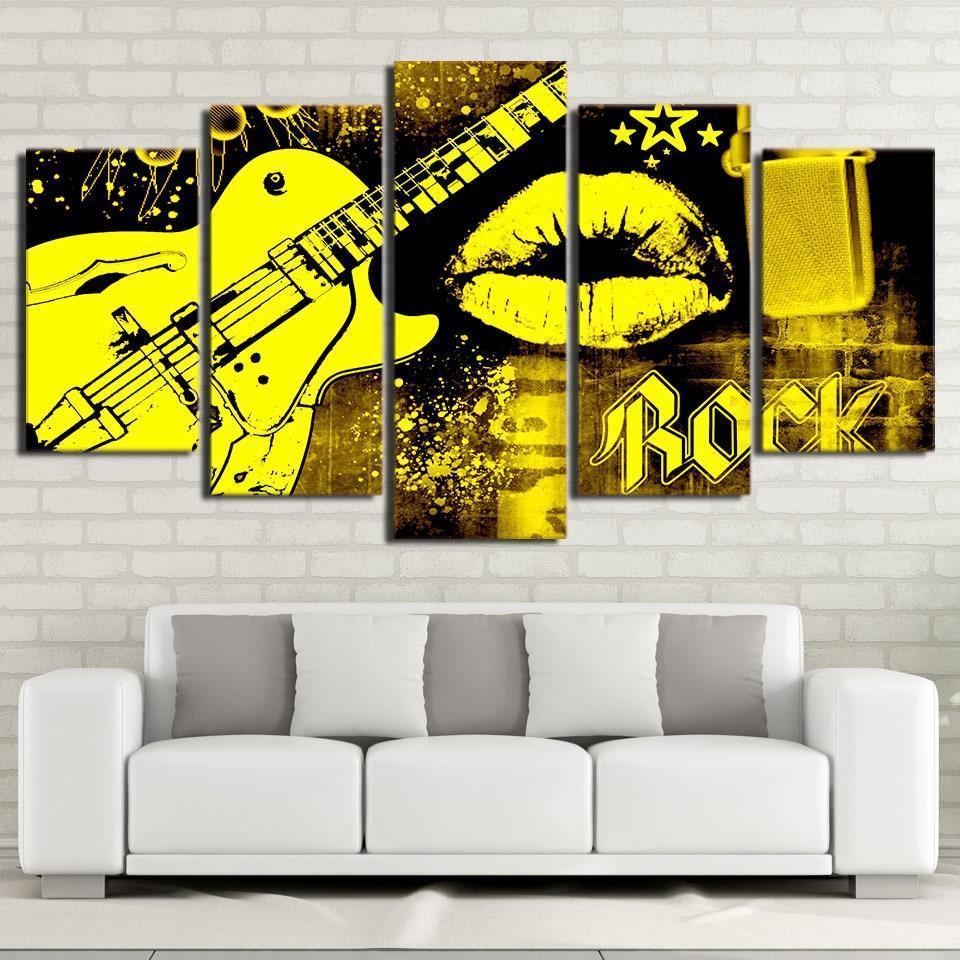 Guitar Rock Mouth Kiss Music Canvas Wall Art