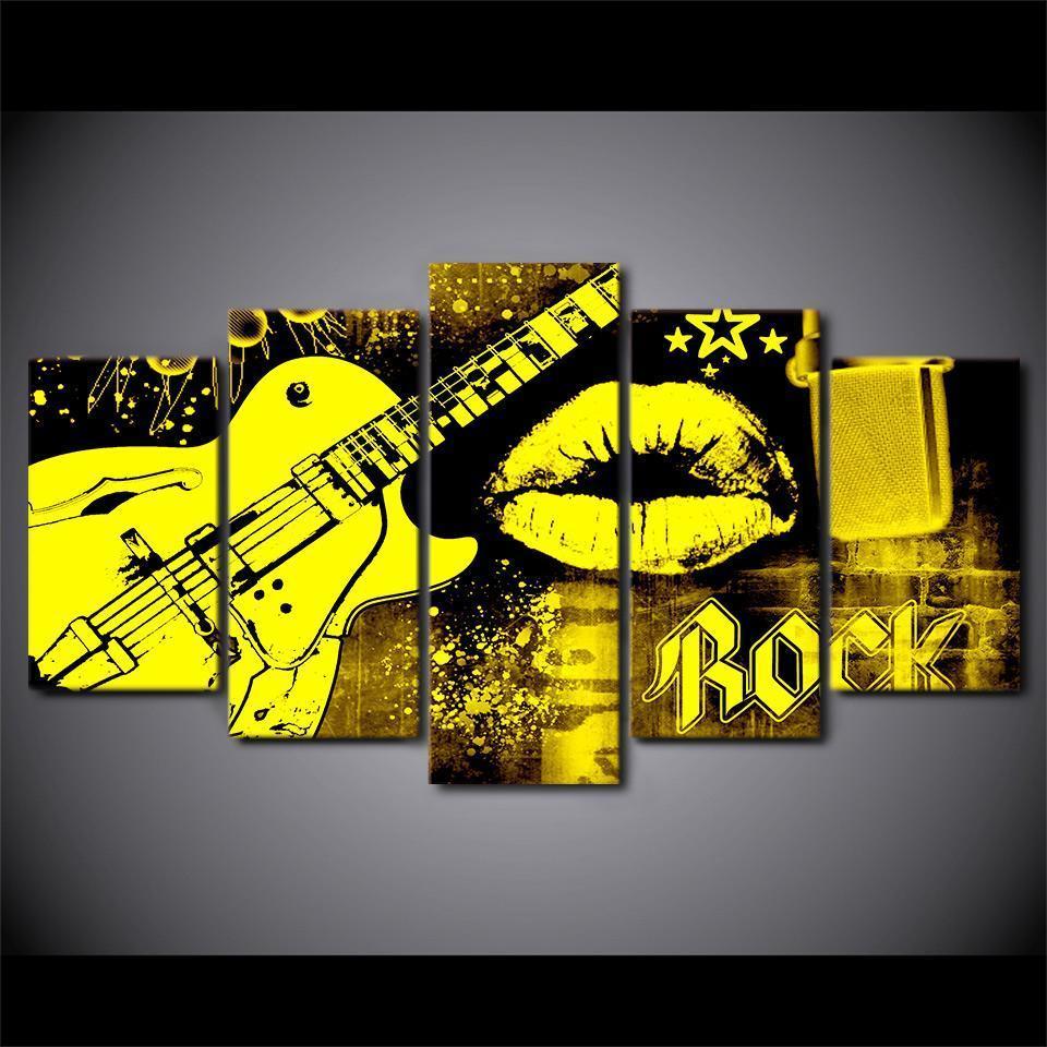 Guitar Rock Mouth Kiss Music Canvas Wall Art