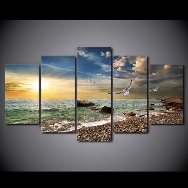 Gulf Beach And Surf At Sunset Ocean Canvas Wall Art