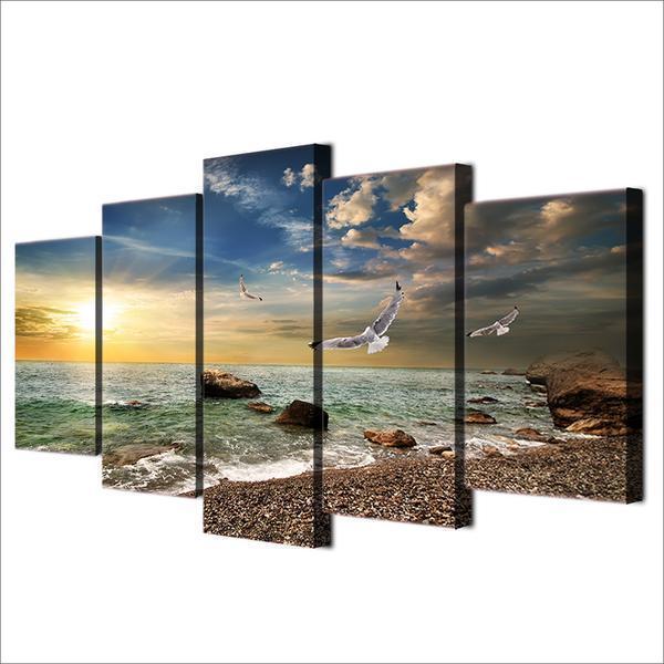 Gulf Beach And Surf At Sunset Ocean Canvas Wall Art