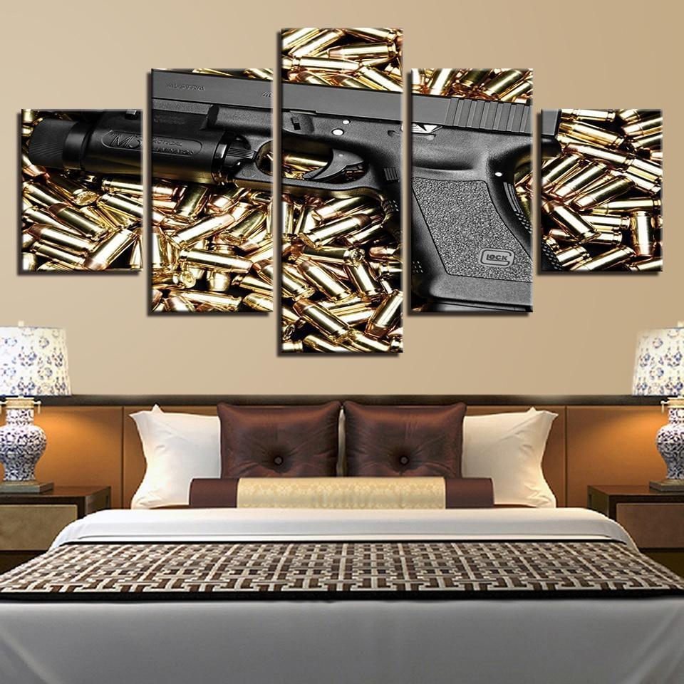 Gun And Bullets Army Canvas Wall Art