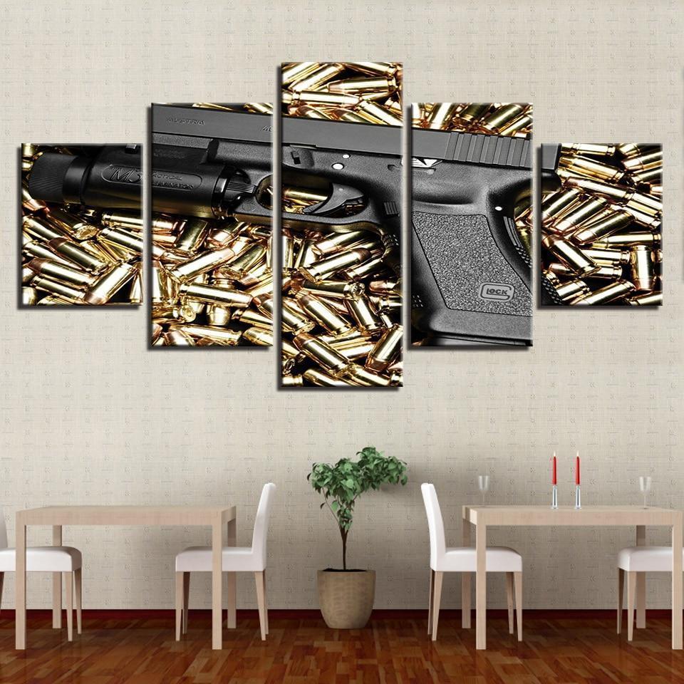 Gun And Bullets Army Canvas Wall Art