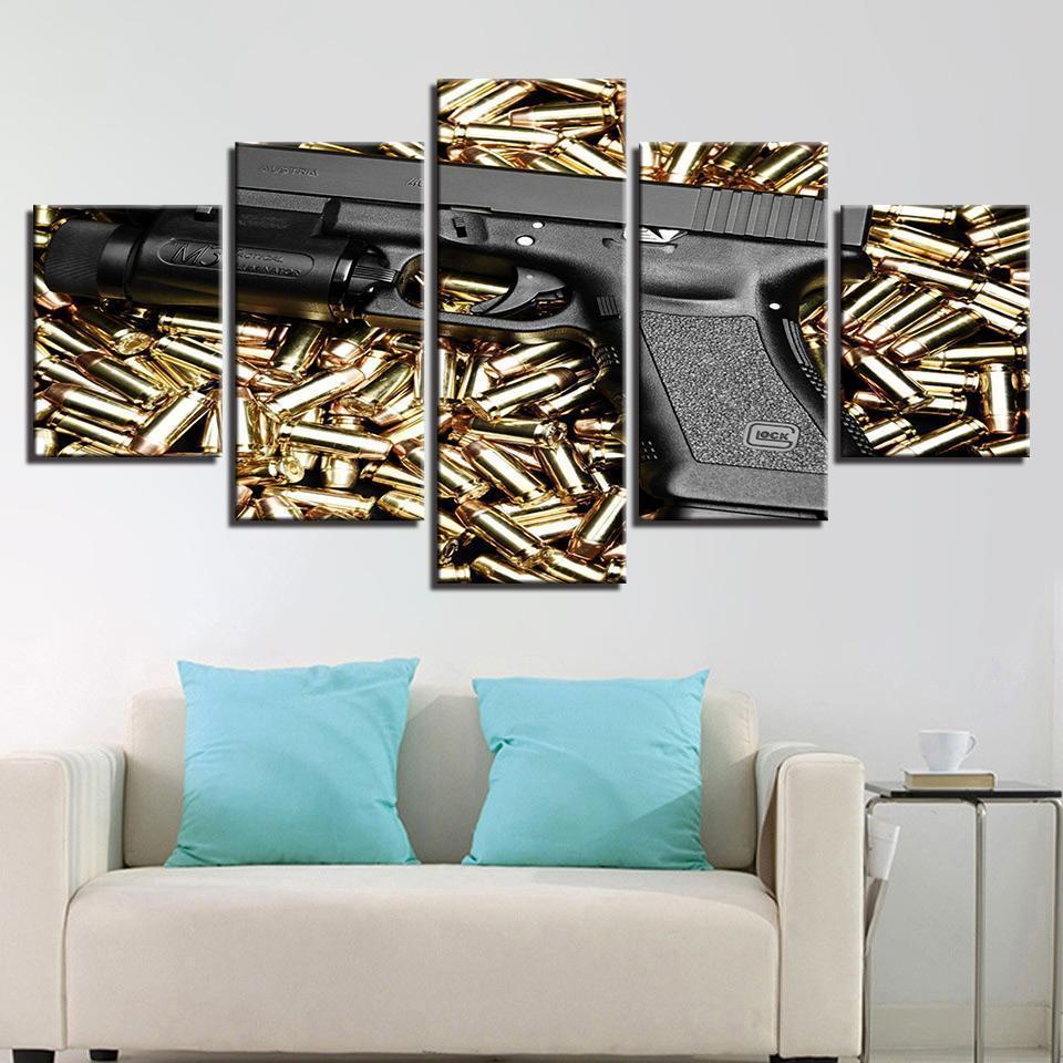 Gun And Bullets Army Canvas Wall Art
