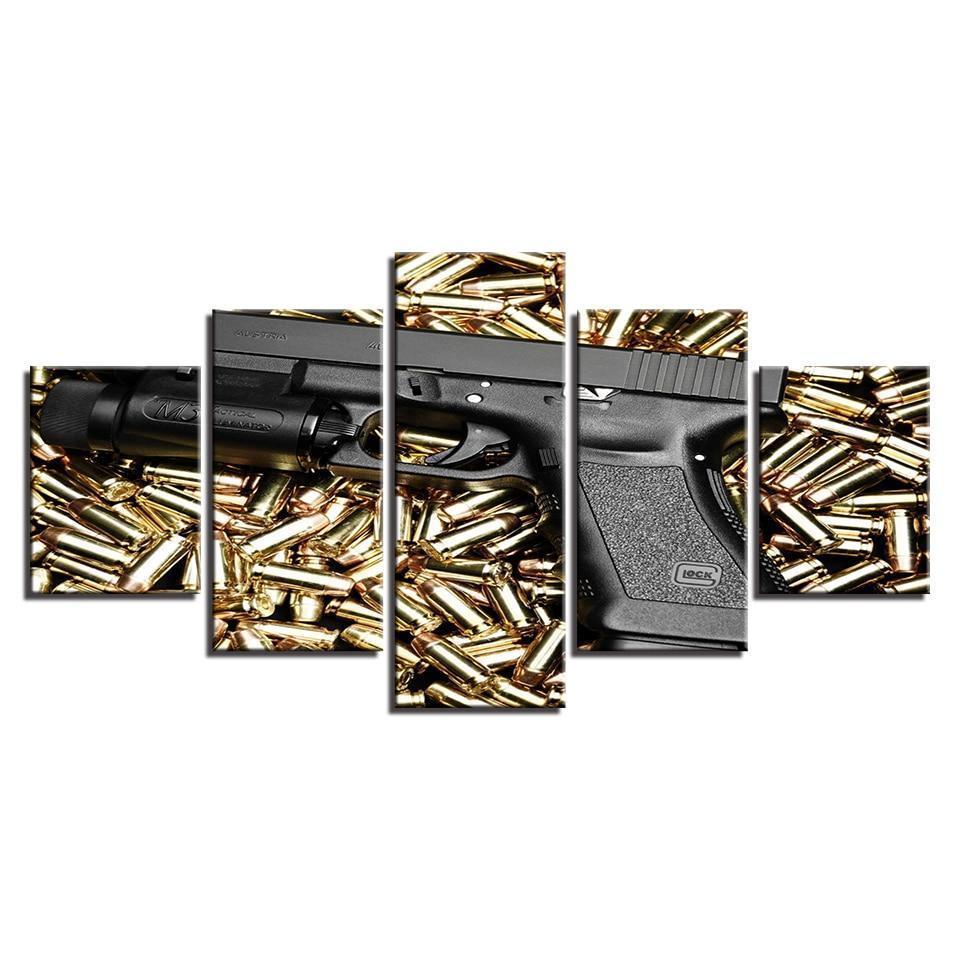 Gun And Bullets Army Canvas Wall Art