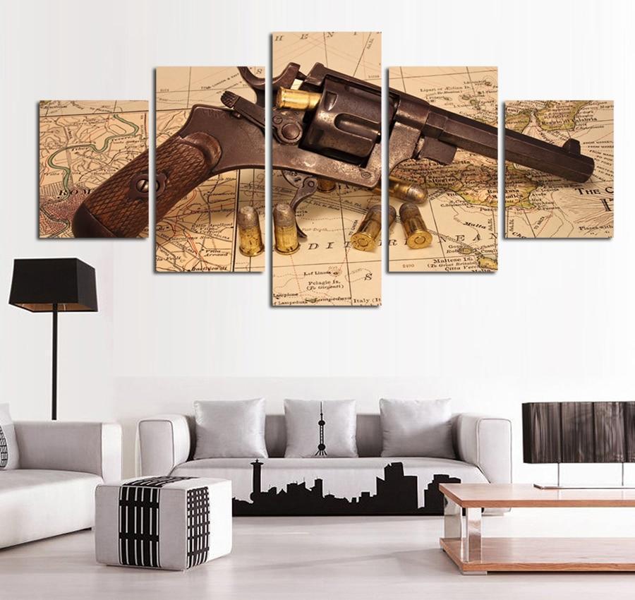 Gun And Map Army Canvas Wall Art