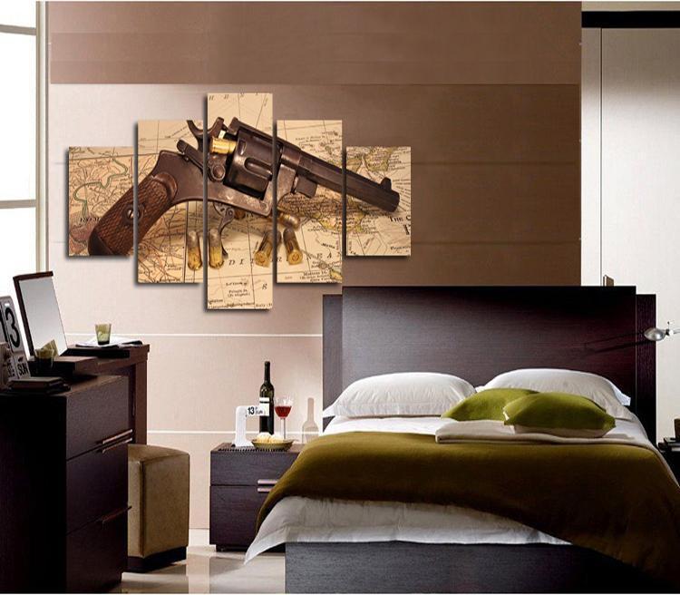Gun And Map Army Canvas Wall Art
