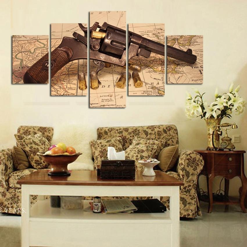 Gun And Map Army Canvas Wall Art