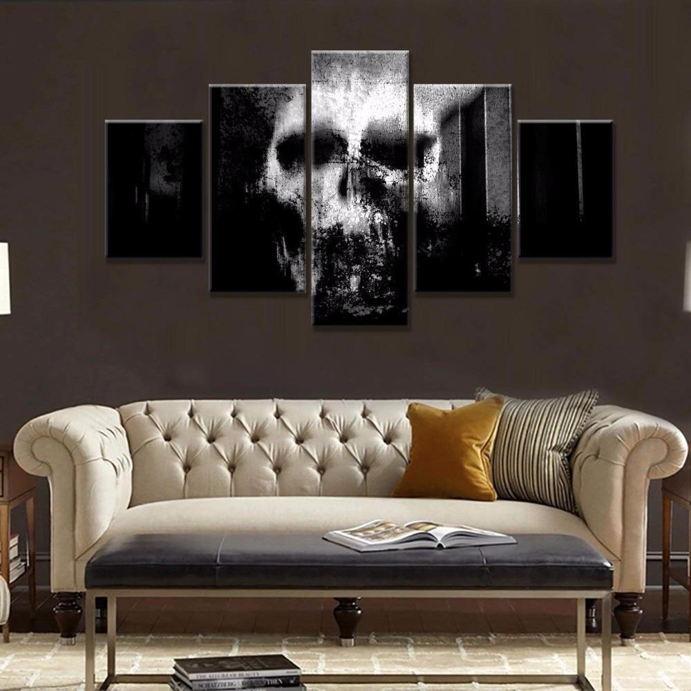 Halloween Black And White Skull 1 Canvas Wall Art