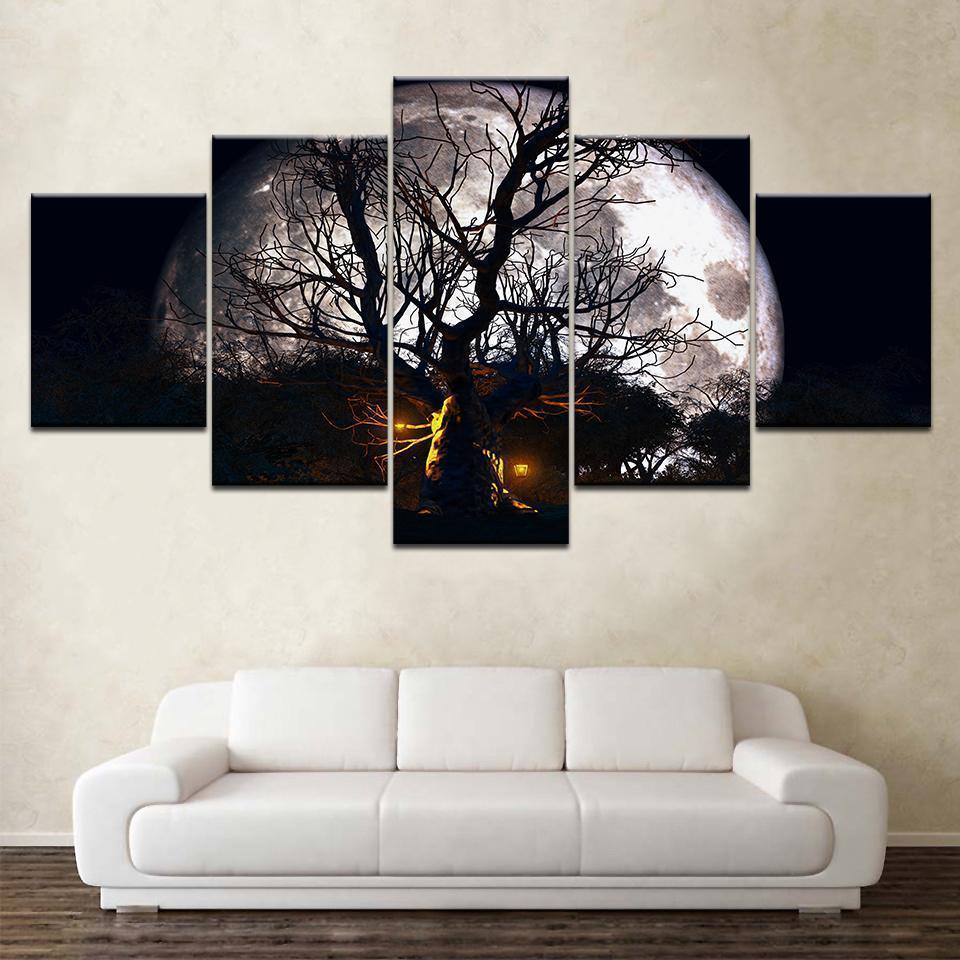 Halloween Haunted Tree Full Moon Nature Canvas Wall Art