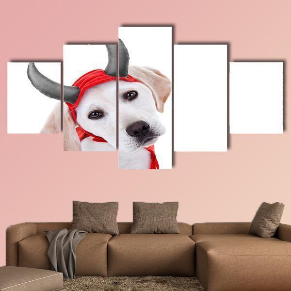 Halloween Labrador Puppy Dog In Devil Costume Animal Canvas Wall Art
