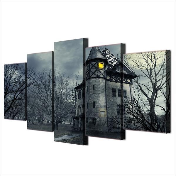 Halloween Spooky Grey Castle Movie Canvas Wall Art