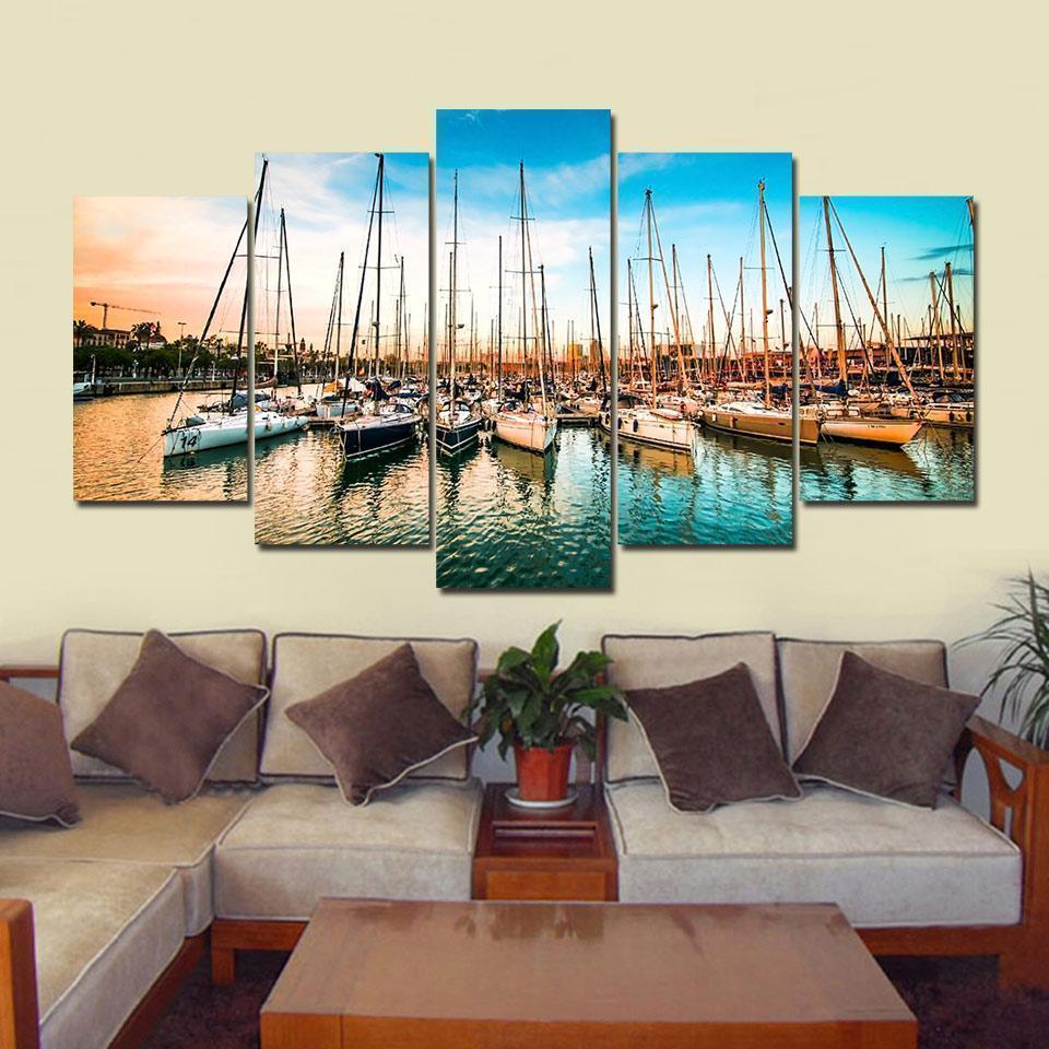 Harbor Boat Landscape Canvas Wall Art