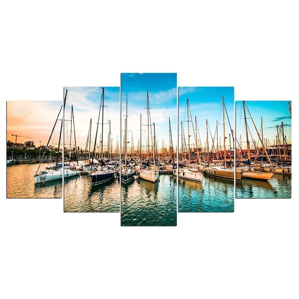 Harbor Boat Landscape Canvas Wall Art