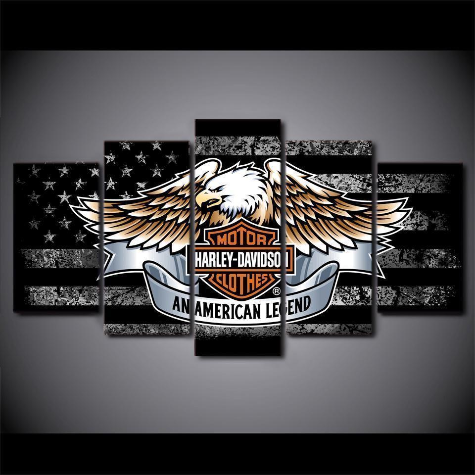 Harley-Davidson Eagle Black And White Car &amp;amp; Motor Canvas Wall Art