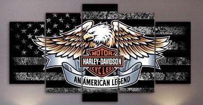 Harley-Davidson Eagle Black And White Car &amp;amp; Motor Canvas Wall Art