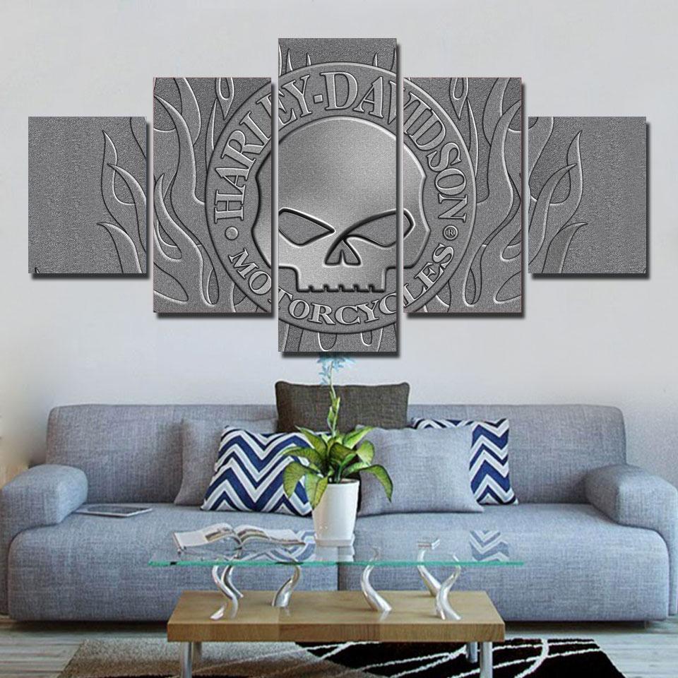 Harley-Davidson Motorcycle Willie G Skull Logo With Harley-Davidson Car &amp;amp; Motor Canvas Wall Art