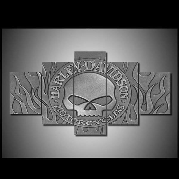 Harley-Davidson Motorcycle Willie G Skull Logo With Harley-Davidson Car &amp;amp; Motor Canvas Wall Art