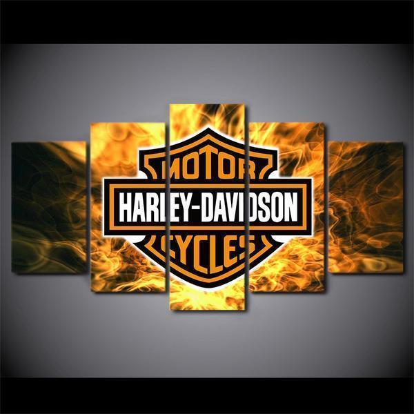 Harley motorcycle flames fire Car &amp;amp; Motor Canvas Wall Art