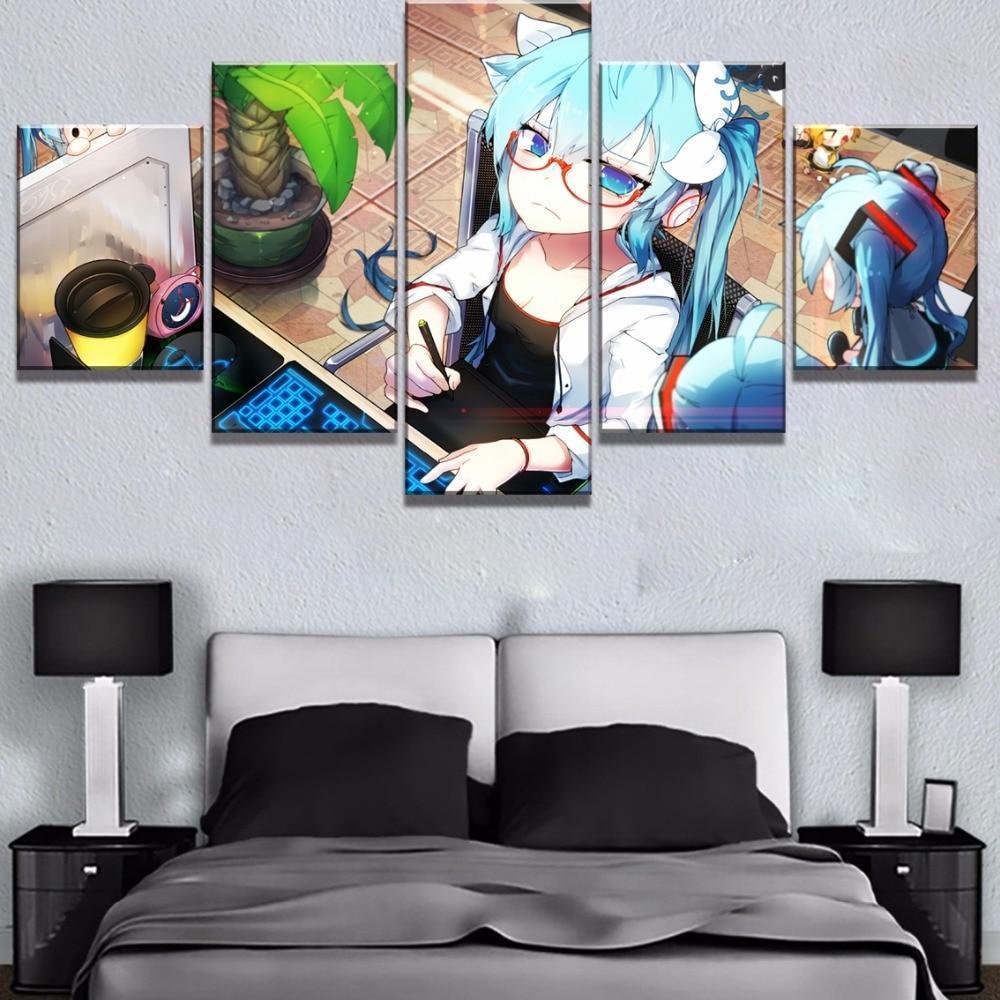 Hatsune Miku With Red Glasses Anime Canvas Wall Art