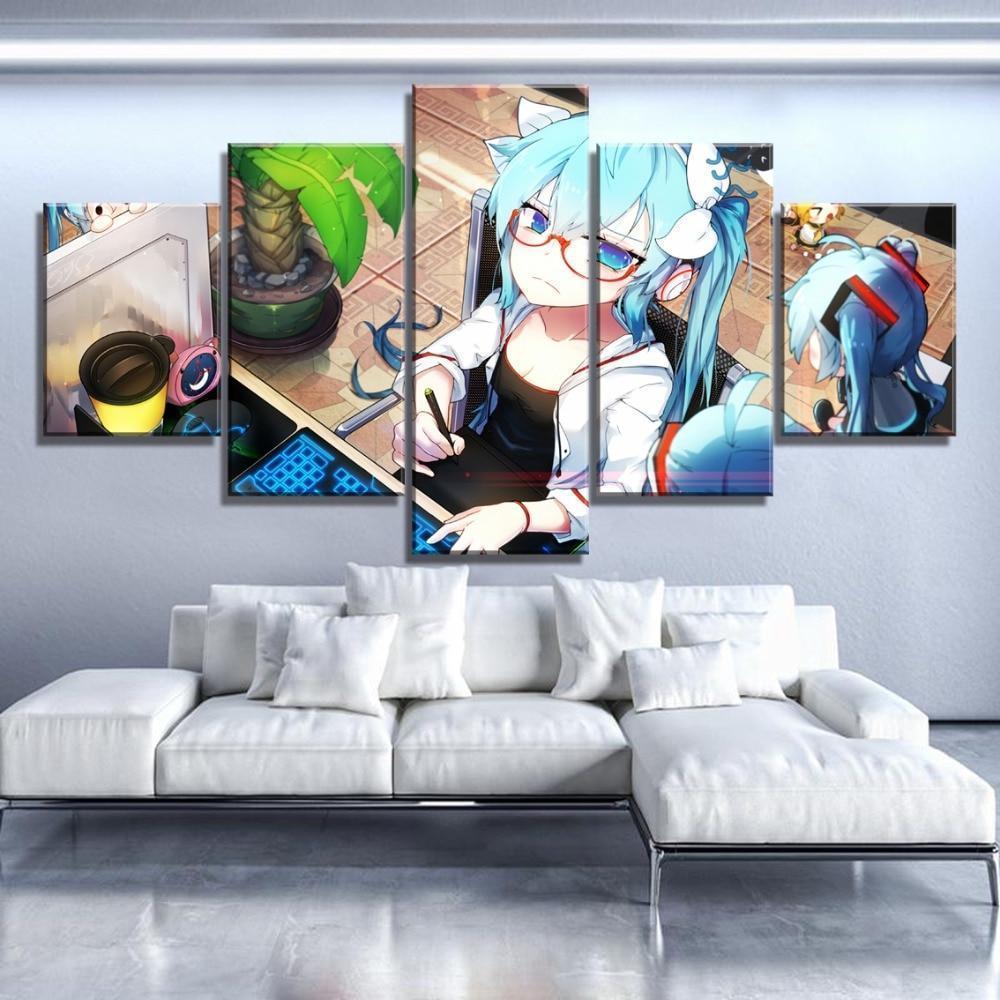 Hatsune Miku With Red Glasses Anime Canvas Wall Art
