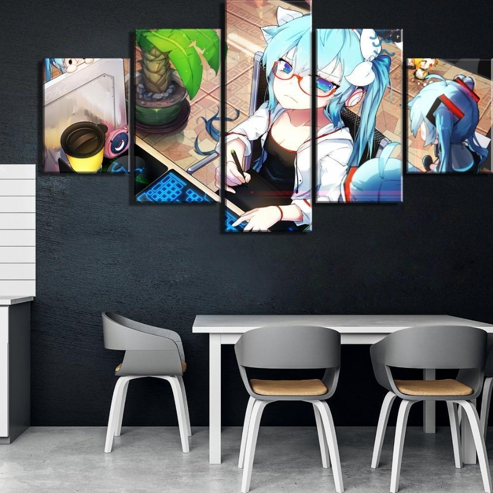 Hatsune Miku With Red Glasses Anime Canvas Wall Art
