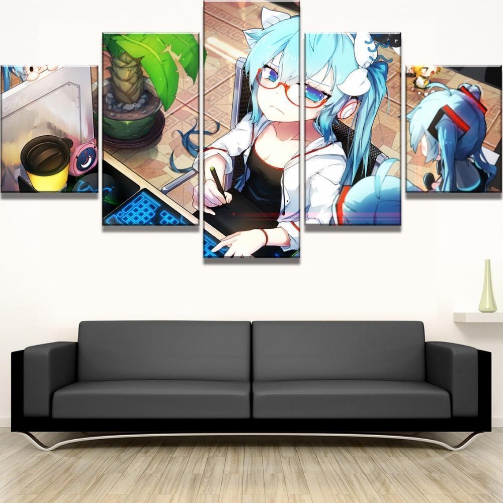 Hatsune Miku With Red Glasses Anime Canvas Wall Art