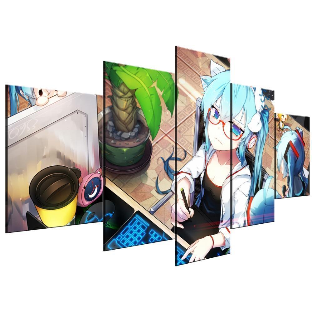 Hatsune Miku With Red Glasses Anime Canvas Wall Art