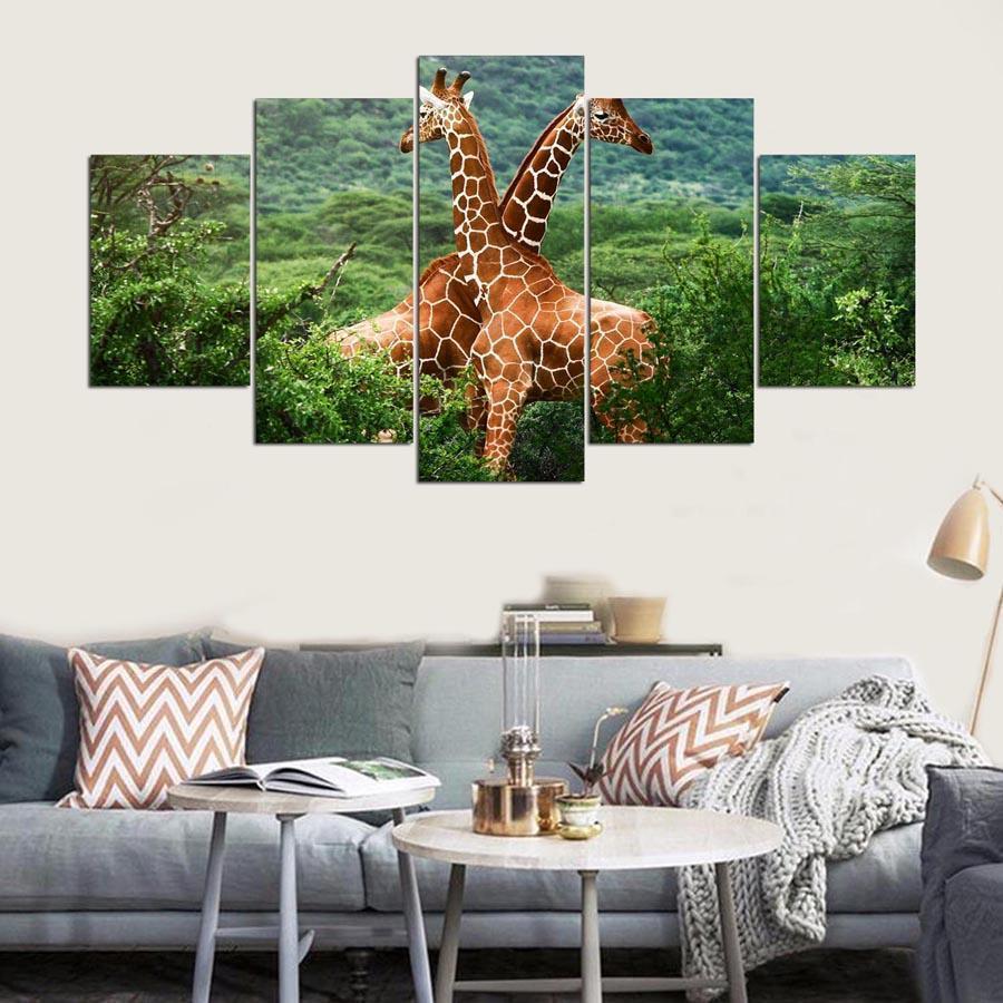Hd Landscape Giraffes Animal Canvas Wall Art