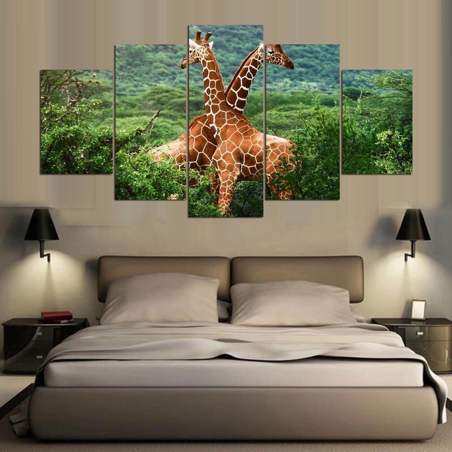 Hd Landscape Giraffes Animal Canvas Wall Art