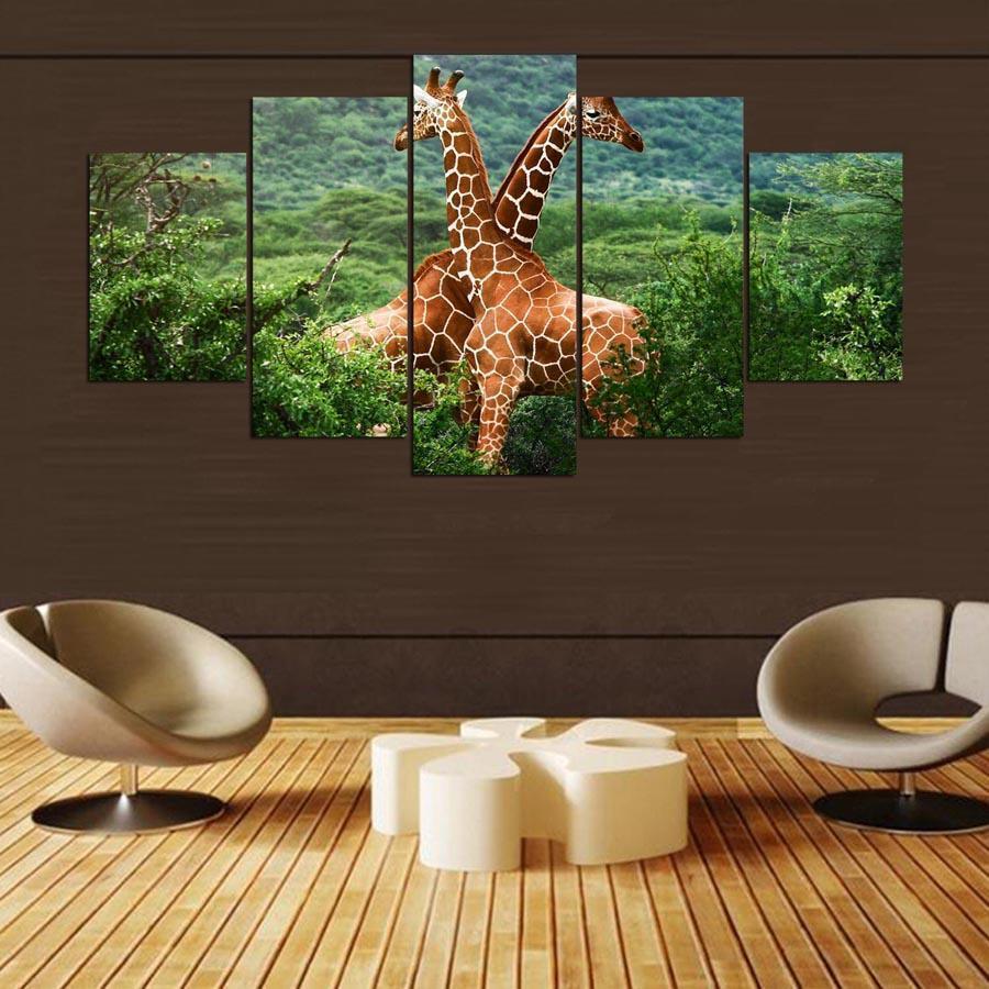 Hd Landscape Giraffes Animal Canvas Wall Art