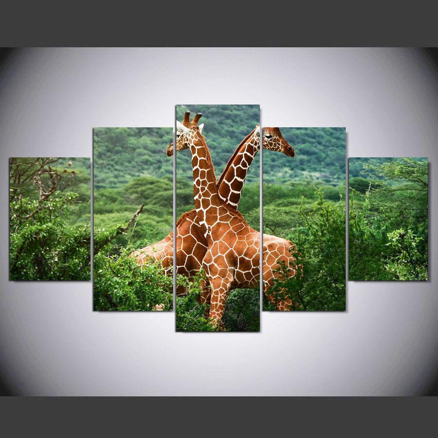 Hd Landscape Giraffes Animal Canvas Wall Art