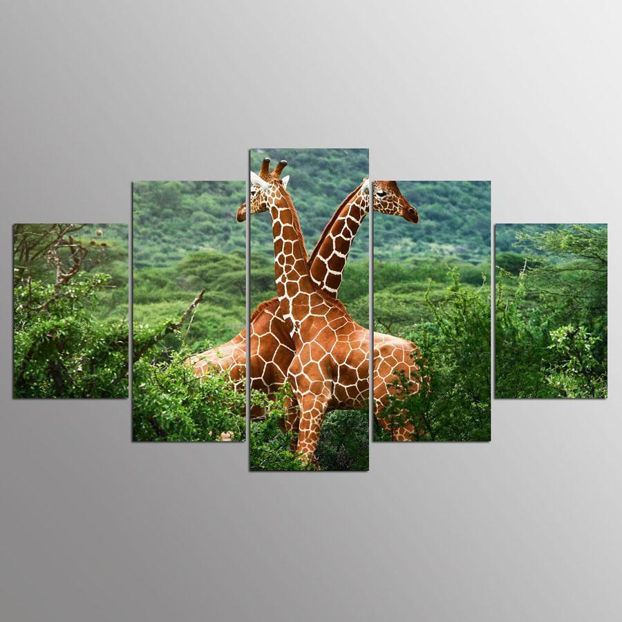 Hd Landscape Giraffes Animal Canvas Wall Art