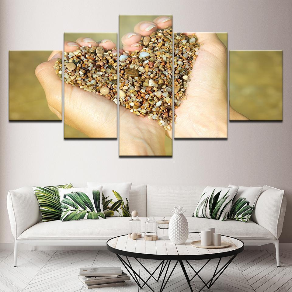 Heart Shape Sand And Gravel Nature Canvas Wall Art