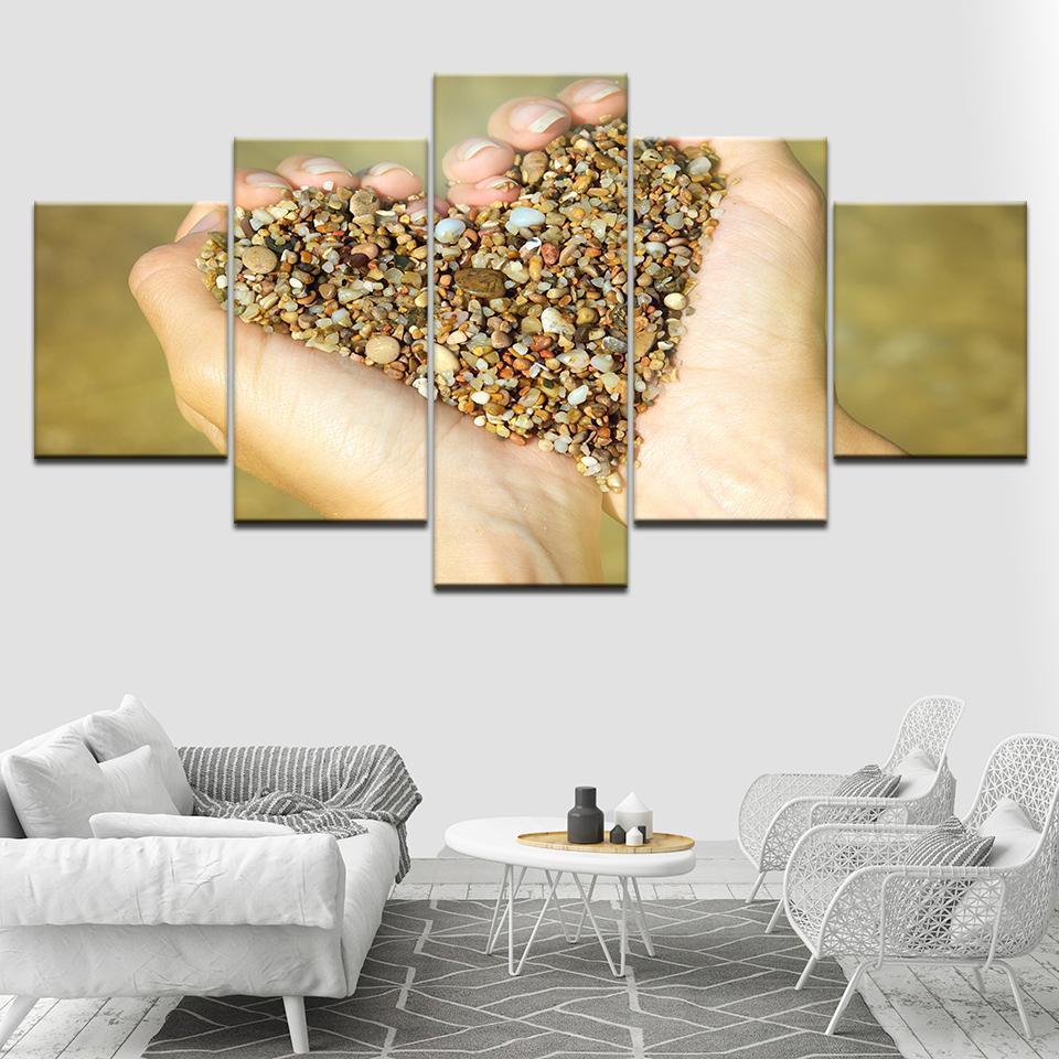Heart Shape Sand And Gravel Nature Canvas Wall Art