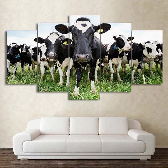 Herd Of Cows Saying Hello Animal Canvas Wall Art