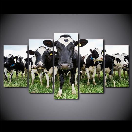 Herd Of Cows Saying Hello Animal Canvas Wall Art