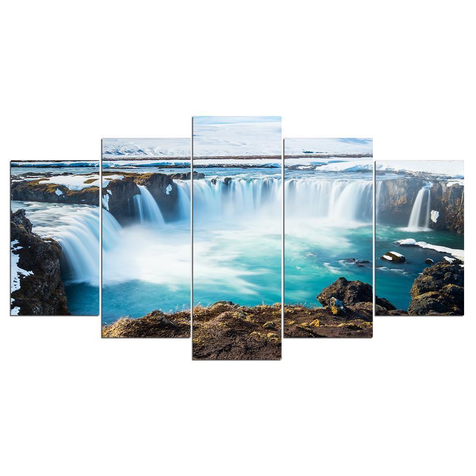 High Mountain Waterfall Landscape Nature Canvas Wall Art