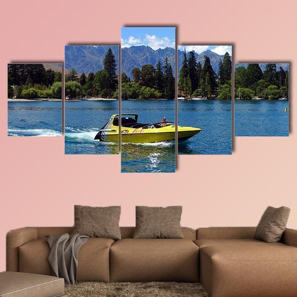 High Speed Jet Boat On The Lake Wakatipu Nature Canvas Wall Art