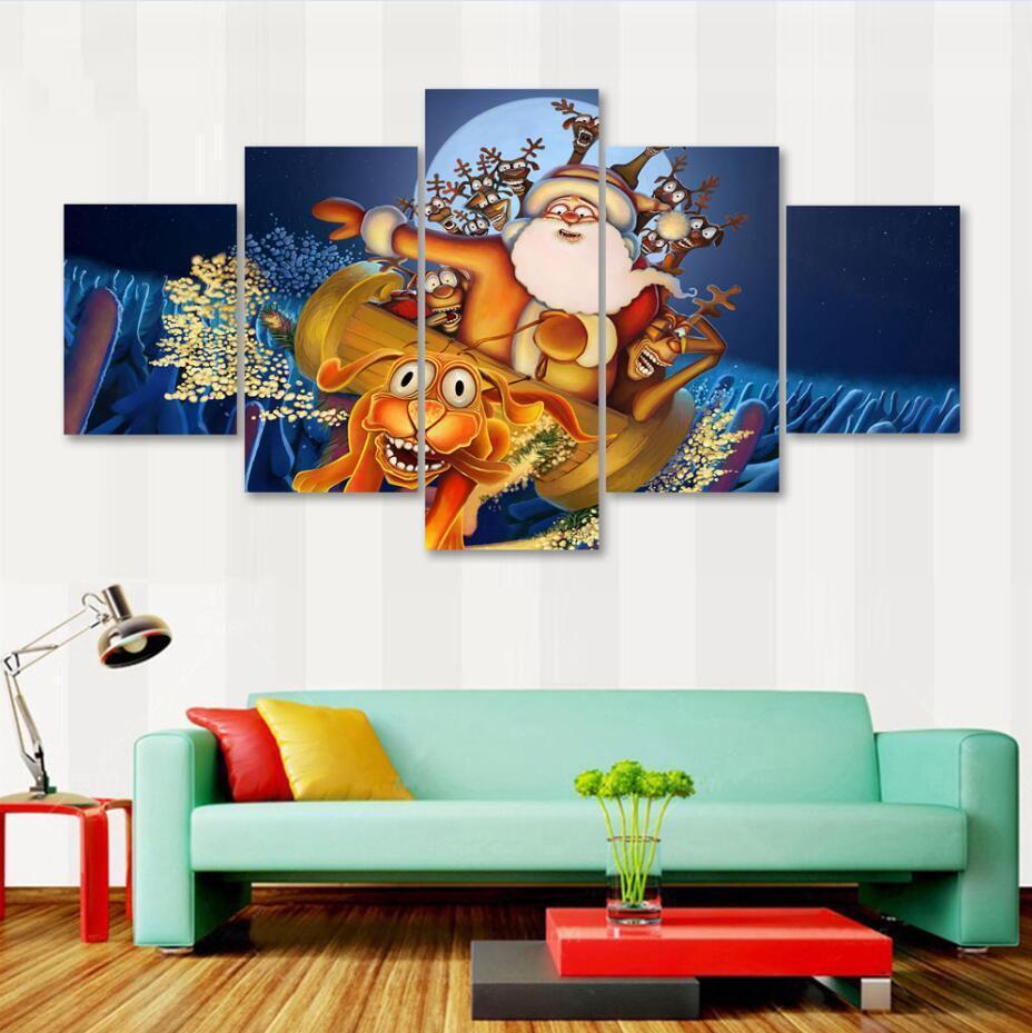 Christmas Santa Claus And Snowman Occasion Canvas Wall Art