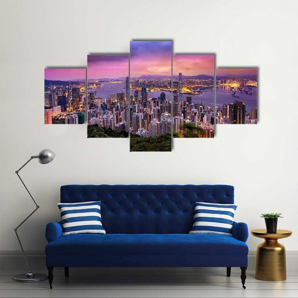 Hong Kong City At Night Nature Canvas Wall Art