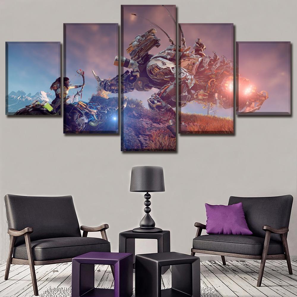 Horizon Zero Dawn Battle Background Posters Gaming Canvas Wall Art